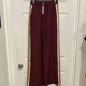 Ovi Burgundy Wide-Leg Pants with Tan Stripes